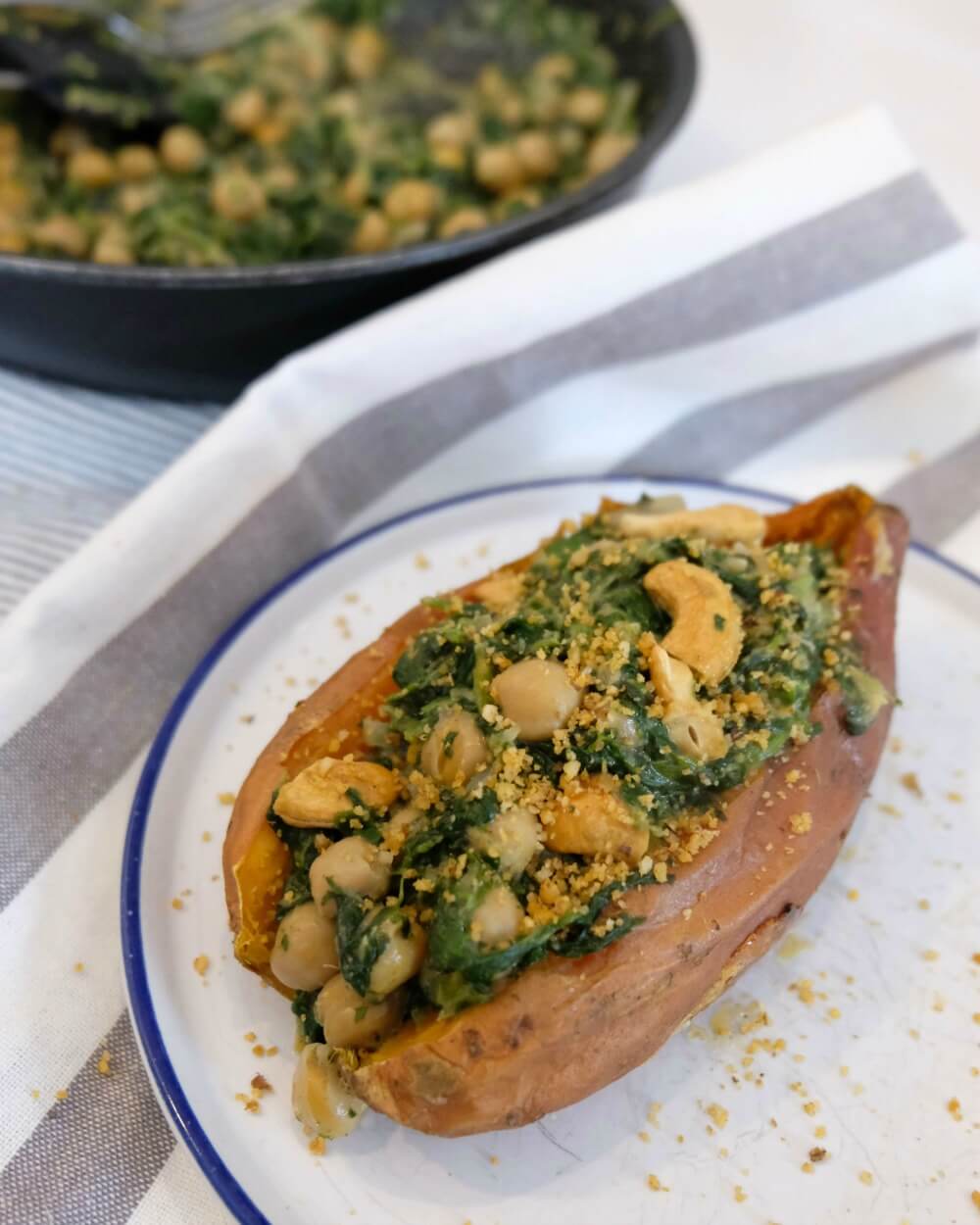 Vegan winter recipes Roasted sweet potatoes with curried spinach and chickpeas CREDIT @marinola